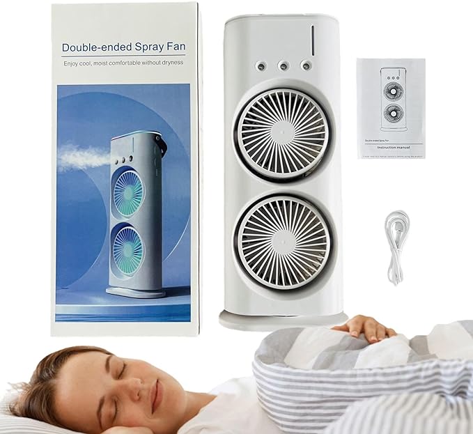 Double-Headed Rechargeable/USB Desk Air Cooler Night Light for Office Home