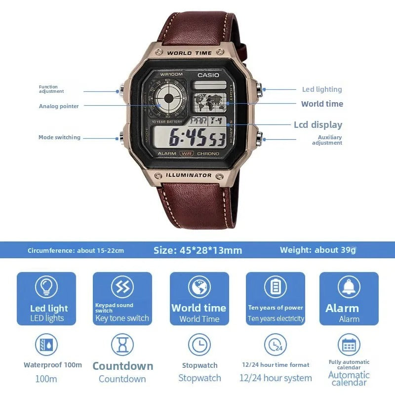 ساعة كاسيو AE-1200WHL-5A متعددة الوظائف ومقاومة للماء