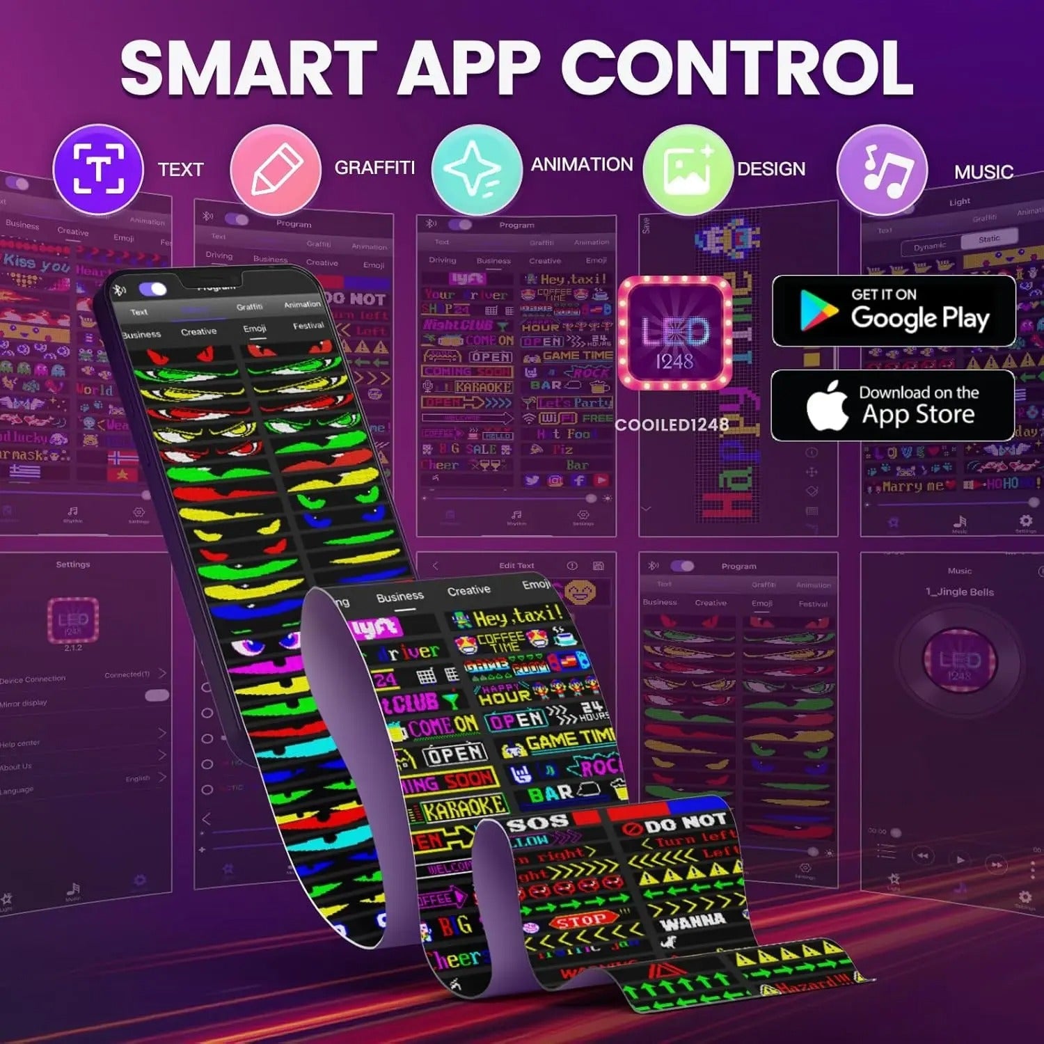 Programmable flexible RGB Matrix LED panel with scrolling text animation